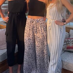 Black and White Printed Flowy Wide Leg Pants